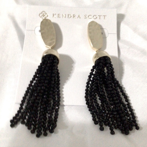 KENDRA SCOTT~Marin Earrings~Gold with Black Tassels~NWT - Picture 1 of 3